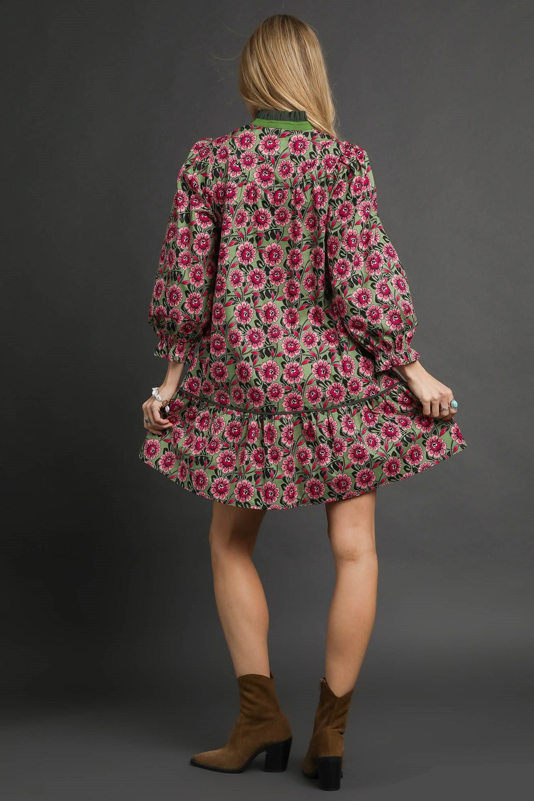Sage Mix Contrast Trim Dress