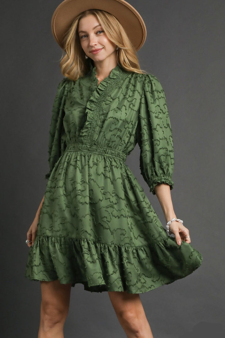 Jacquard Ruffle Trim  Dress