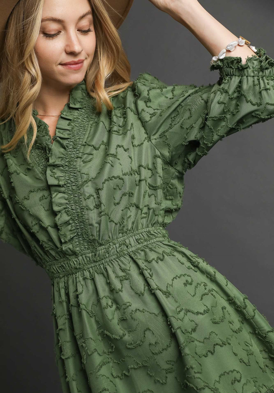 Jacquard Ruffle Trim  Dress