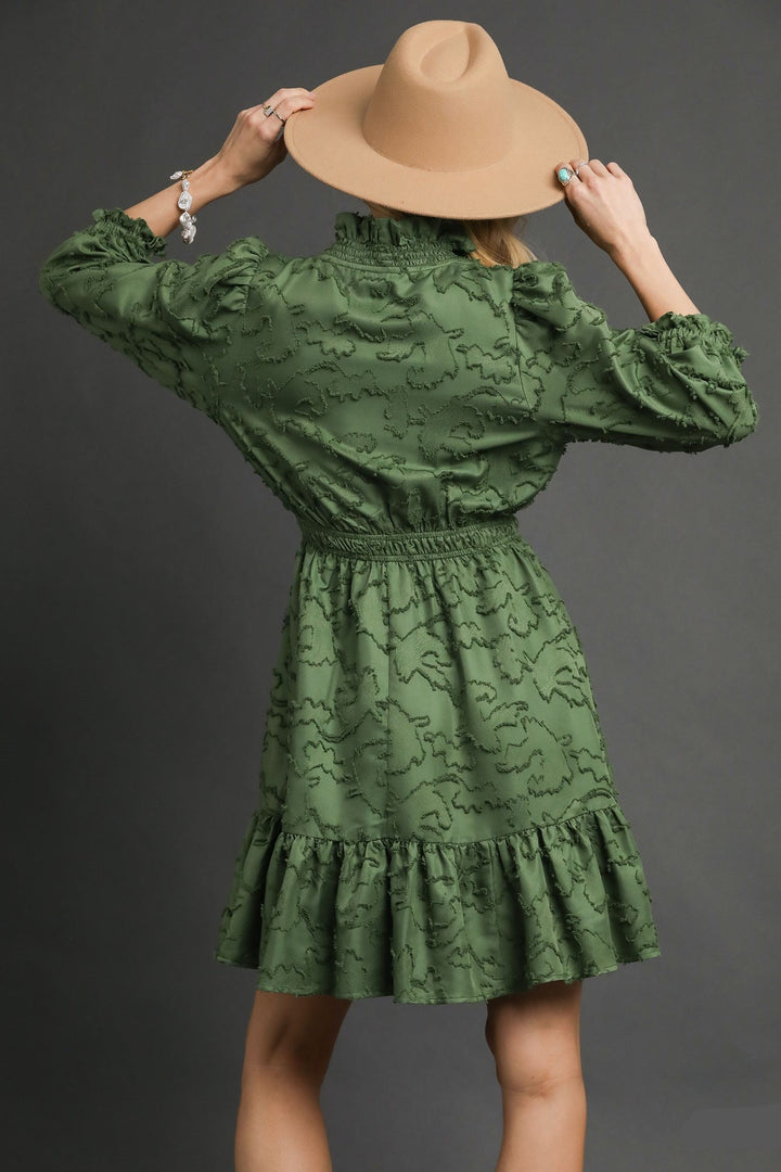 Jacquard Ruffle Trim  Dress