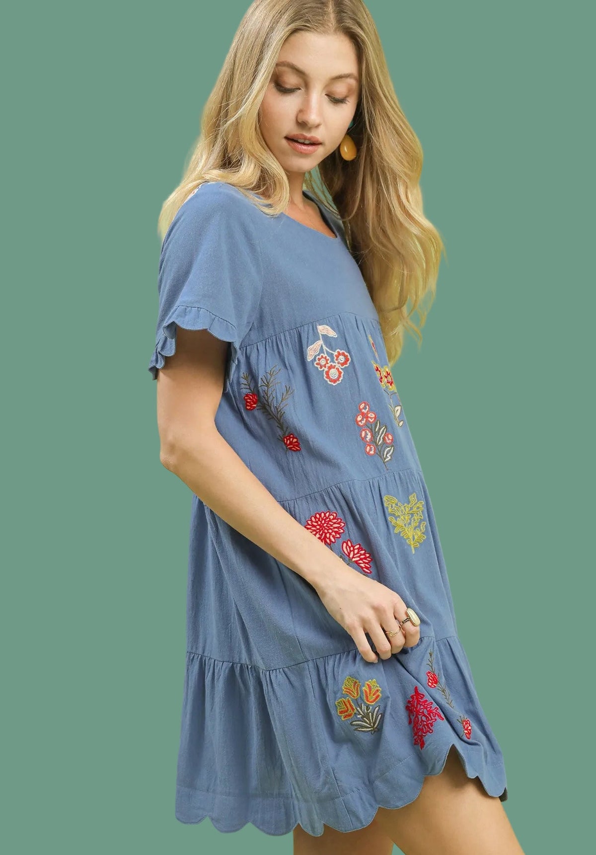 Floral Embroidery Babydoll Dress