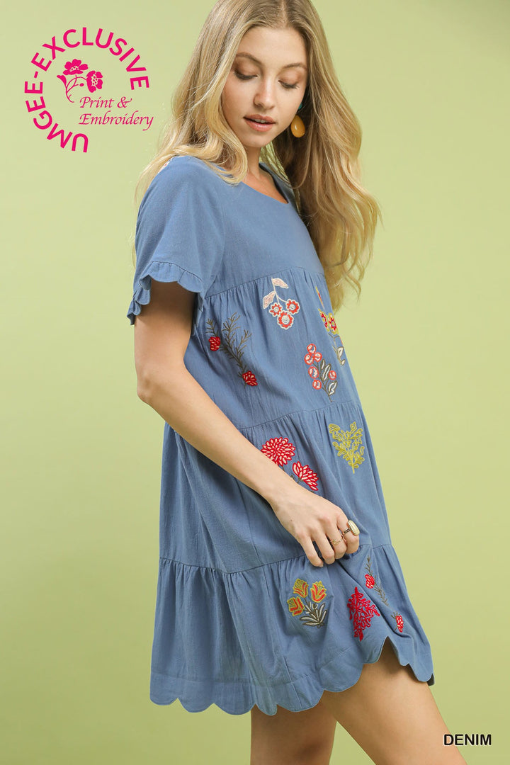 Floral Embroidery Babydoll Dress
