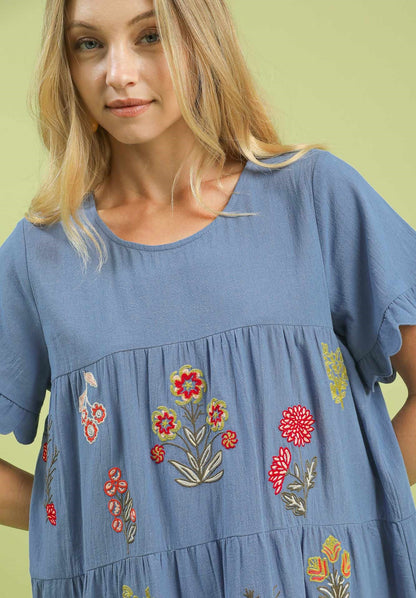 Floral Embroidery Babydoll Dress