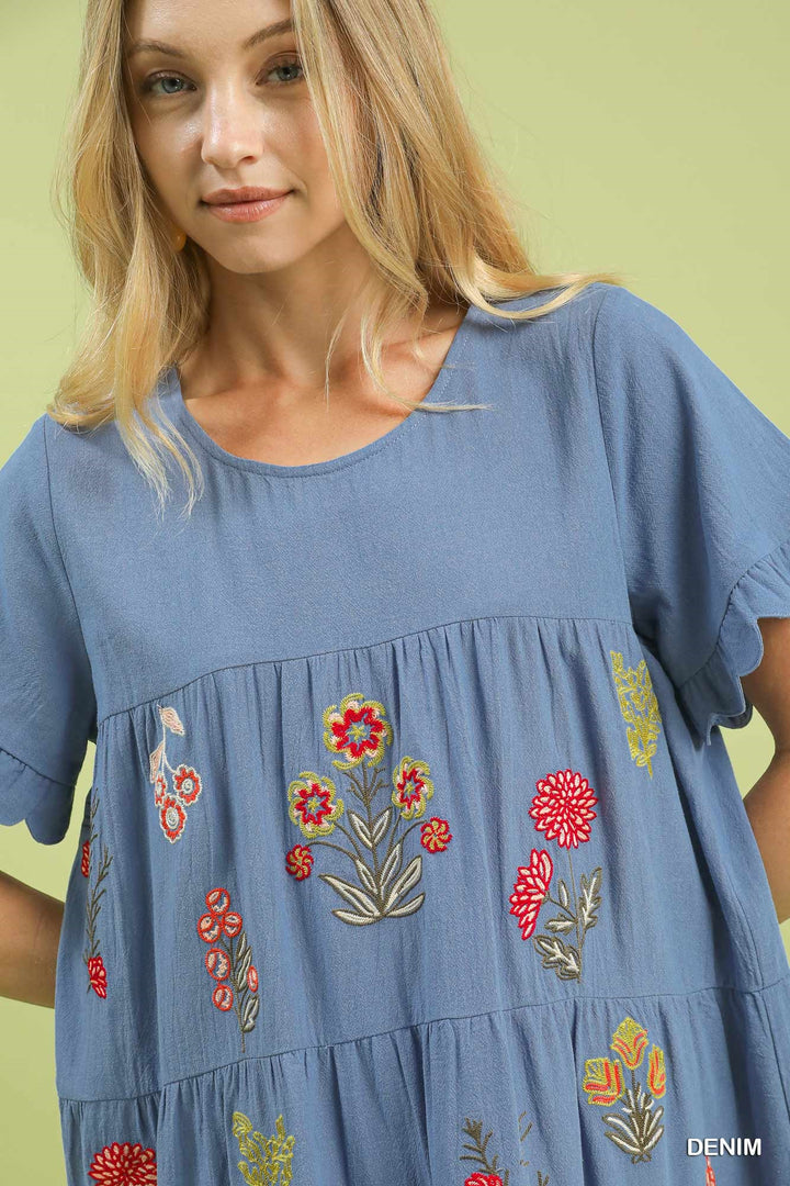 Floral Embroidery Babydoll Dress