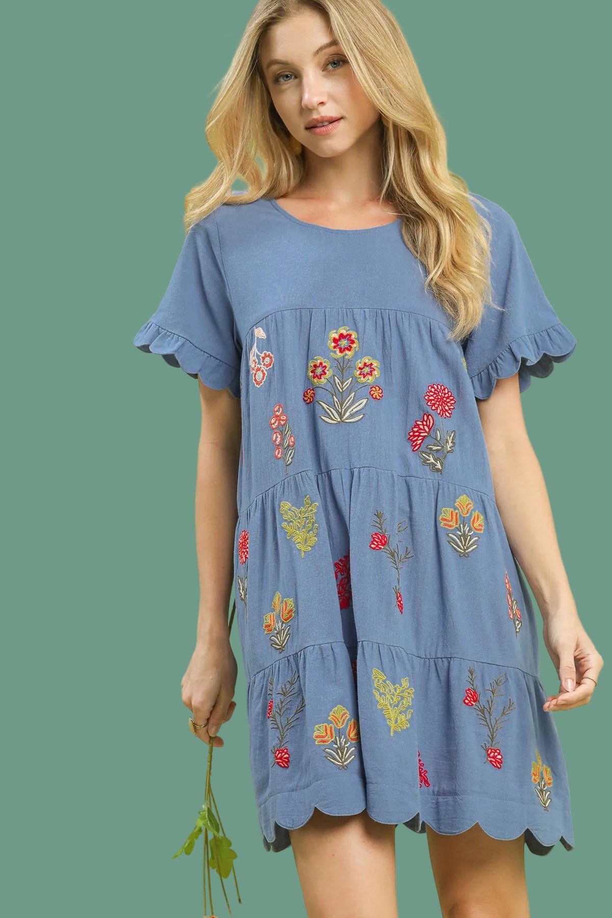 Floral Embroidery Babydoll Dress