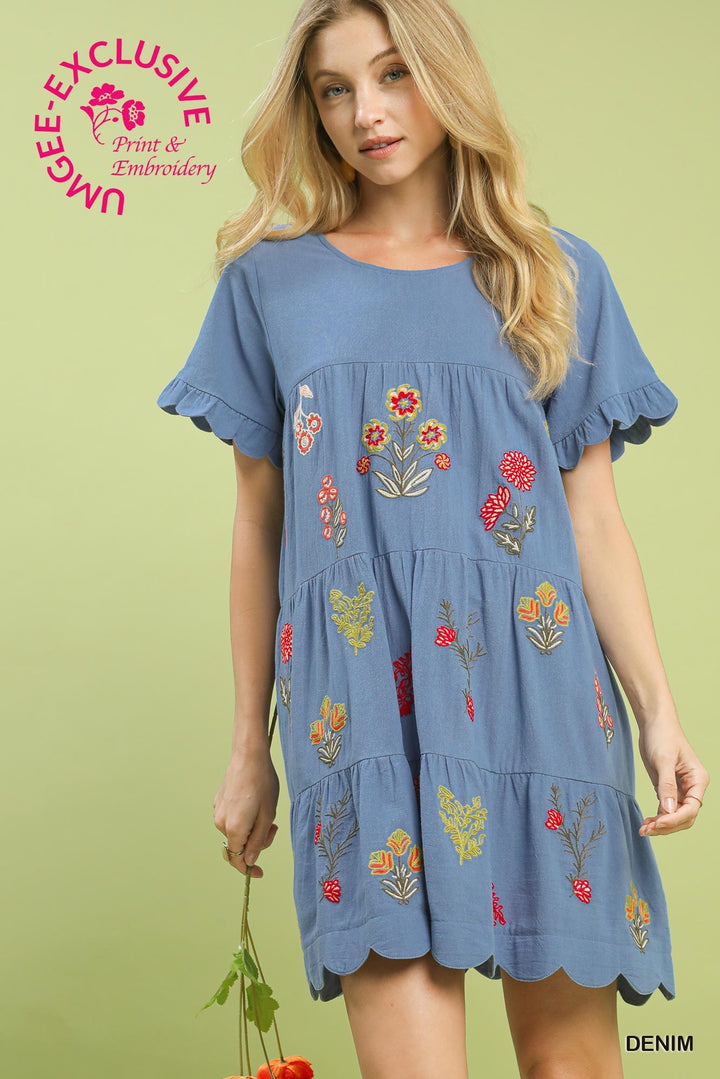 Floral Embroidery Babydoll Dress