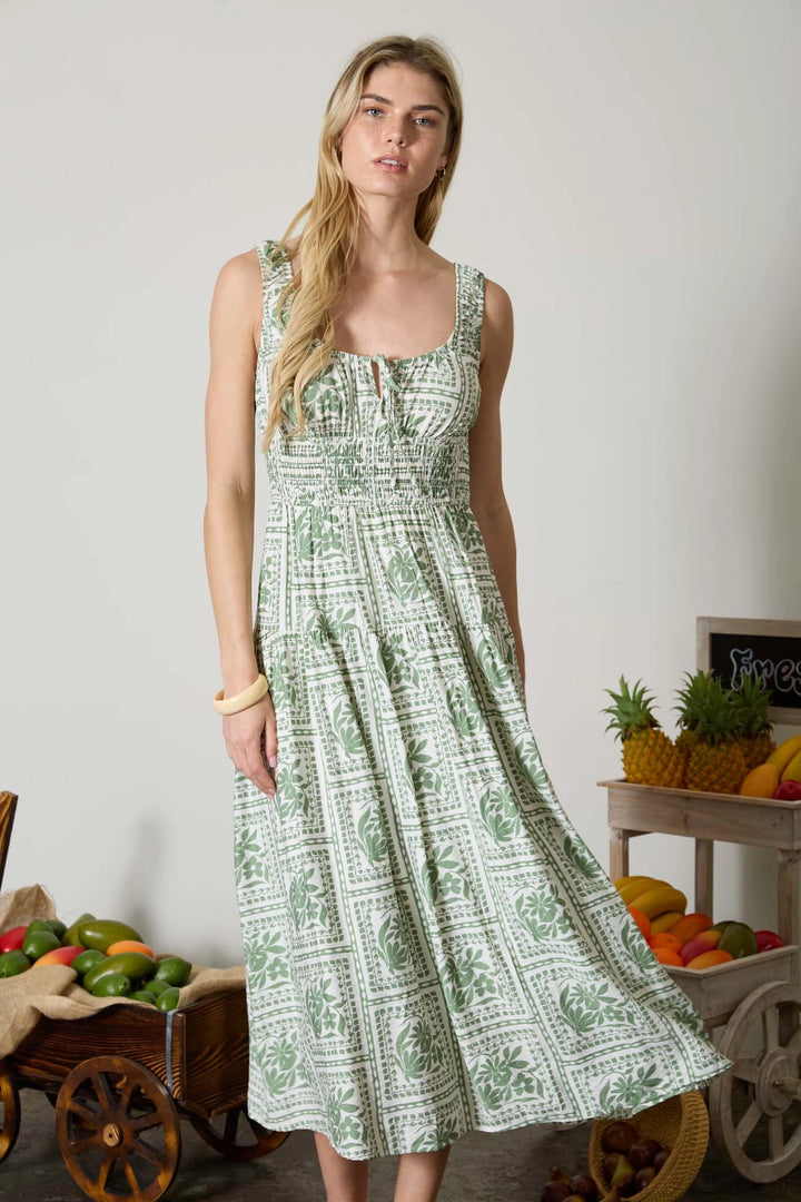 Olive Tile Print Dress