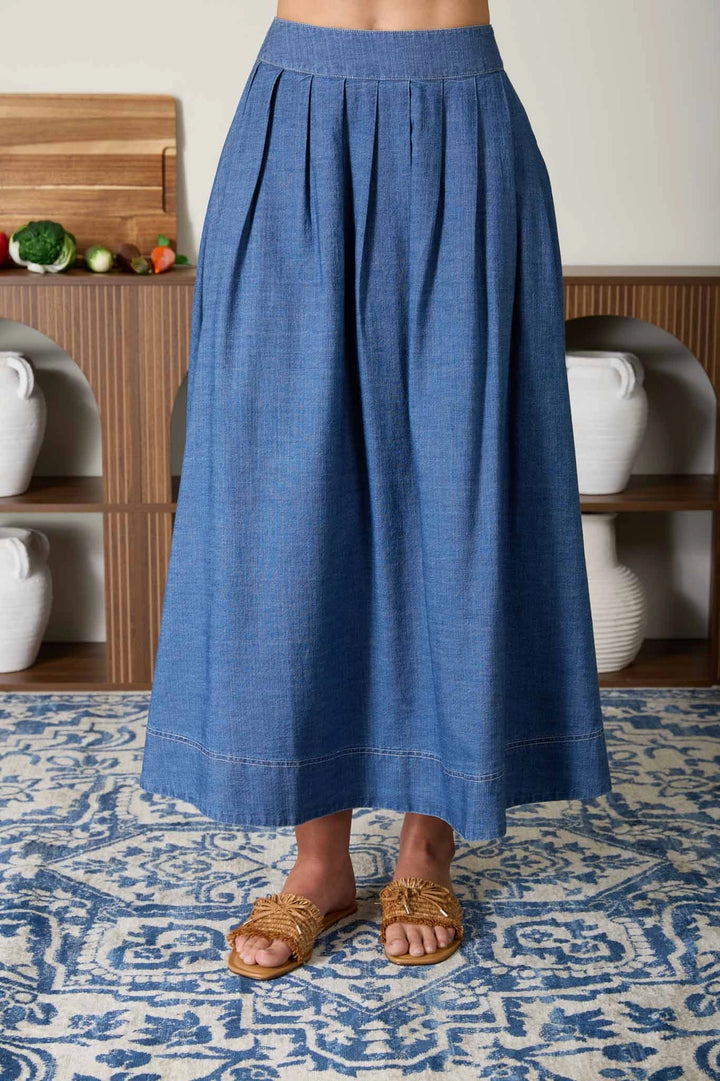 Pleated Denim Skirt