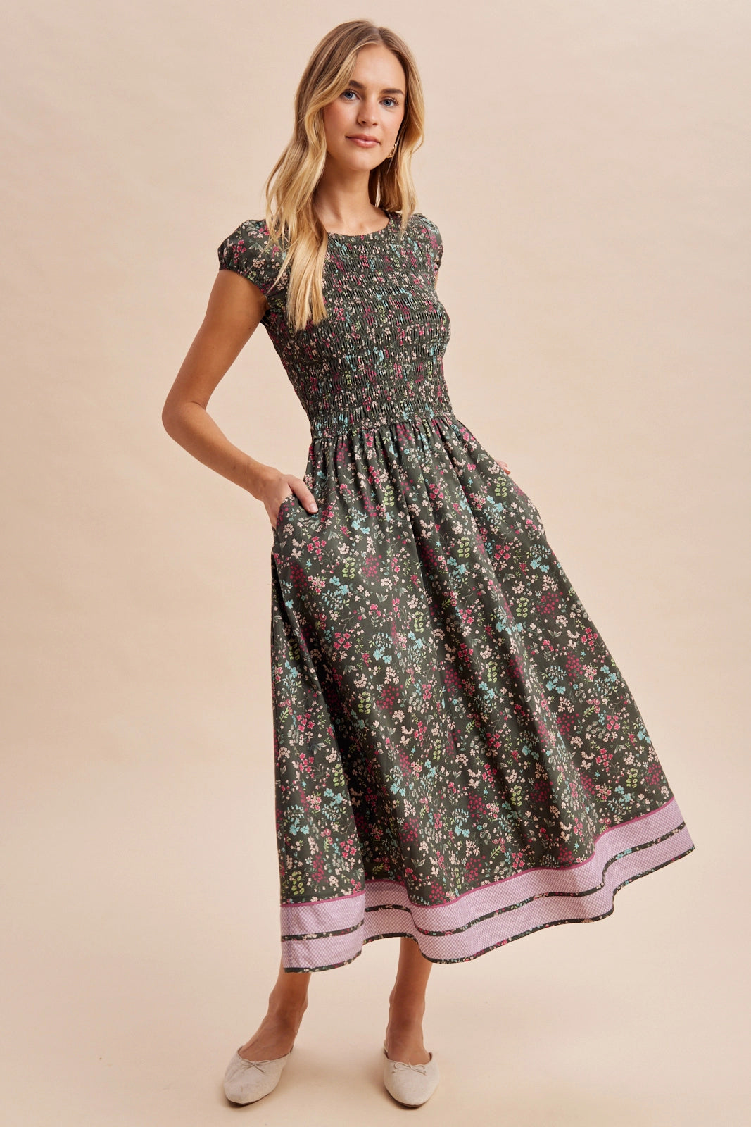 Smocked Floral Midi Dress