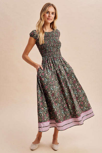 Smocked Floral Midi Dress