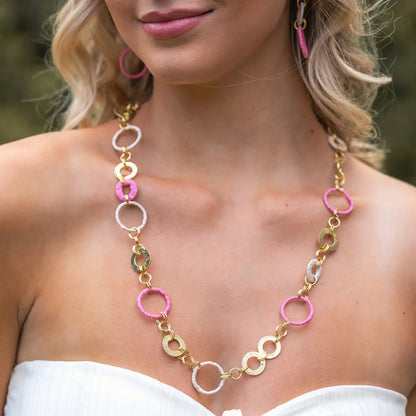 Sachi Raffia Necklace - Pink + Cream
