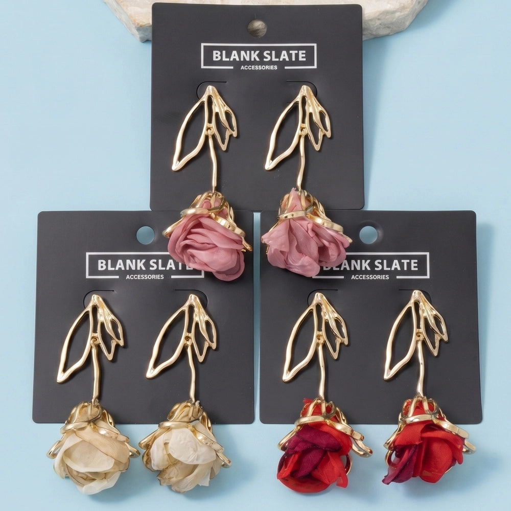 Open Leaf Fabric Rose Earring
