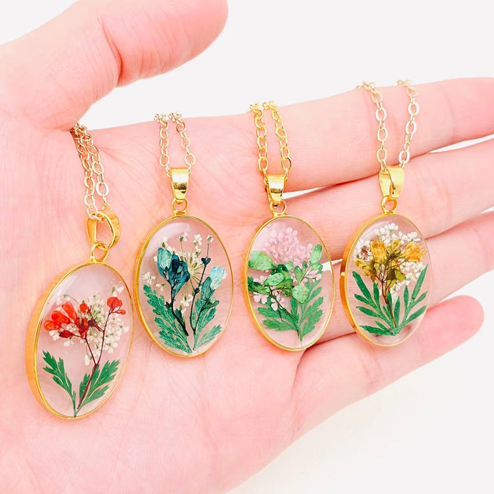 Oval Pressed Flower Necklace