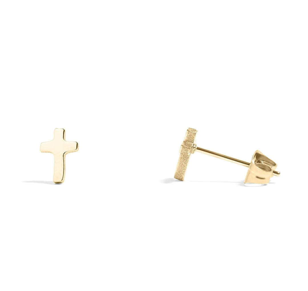 18K Gold Cross Studs