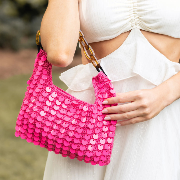 Cotton Purse With Sequins + Chain Handle