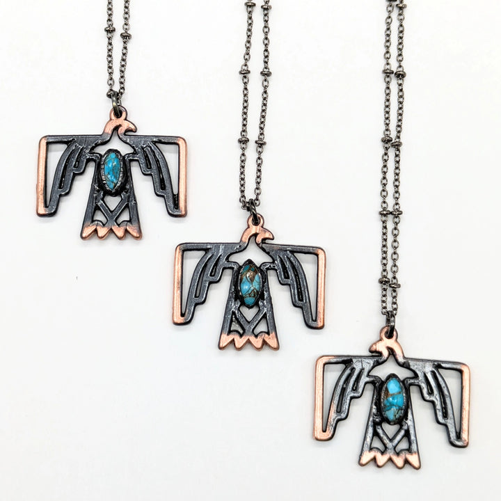 Gunmetal Thunderbird With Turquoise Necklace