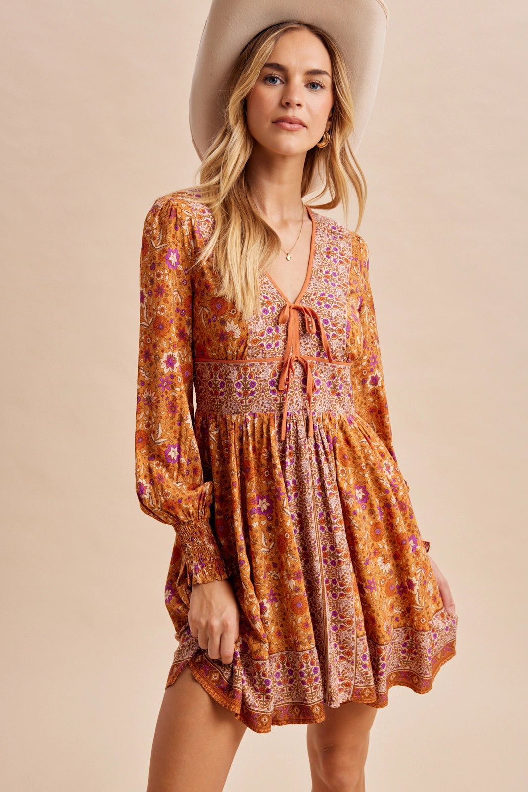 Long Sleeve Boho Mini Dress