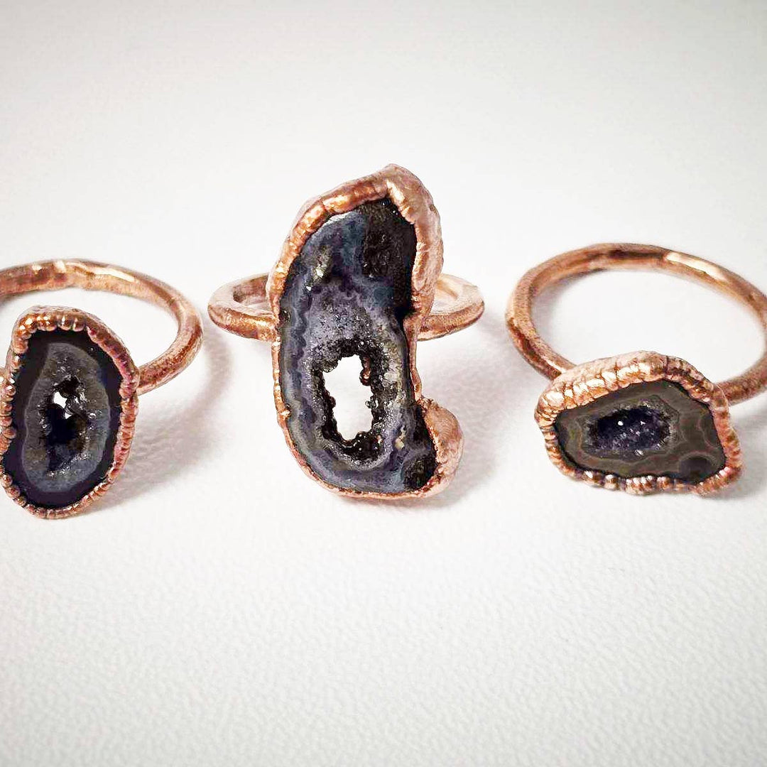 Black Geode Copper Ring