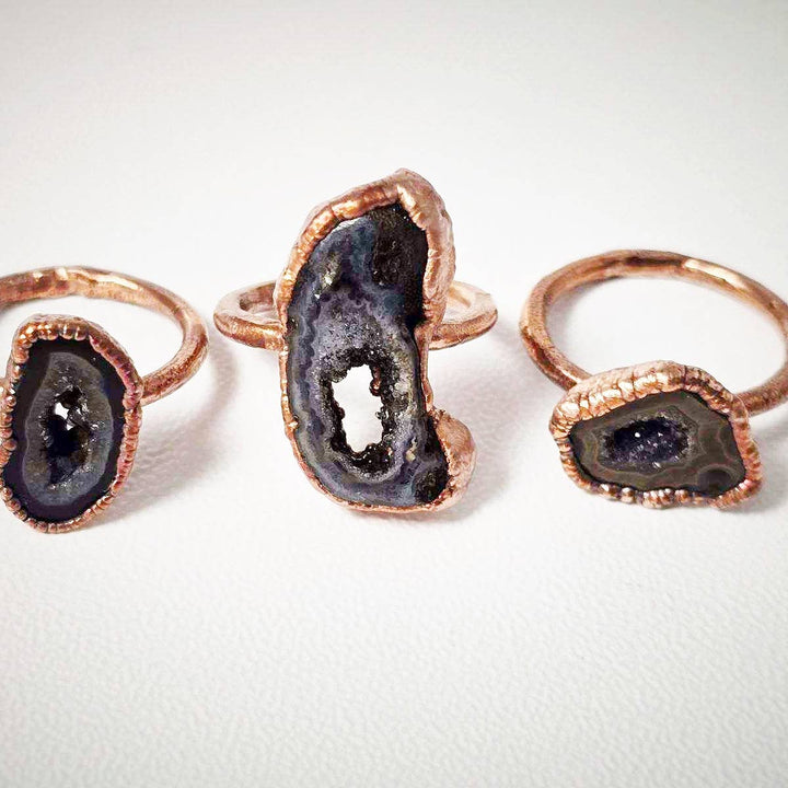Black Geode Copper Ring