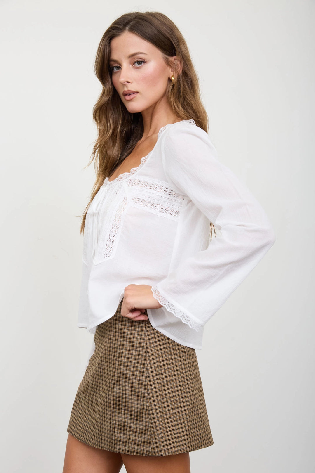 Lace Trim Long Sleeve Top