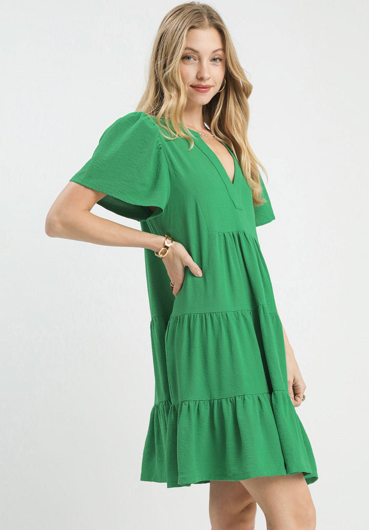 Tiered V-Neck Babydoll Dress