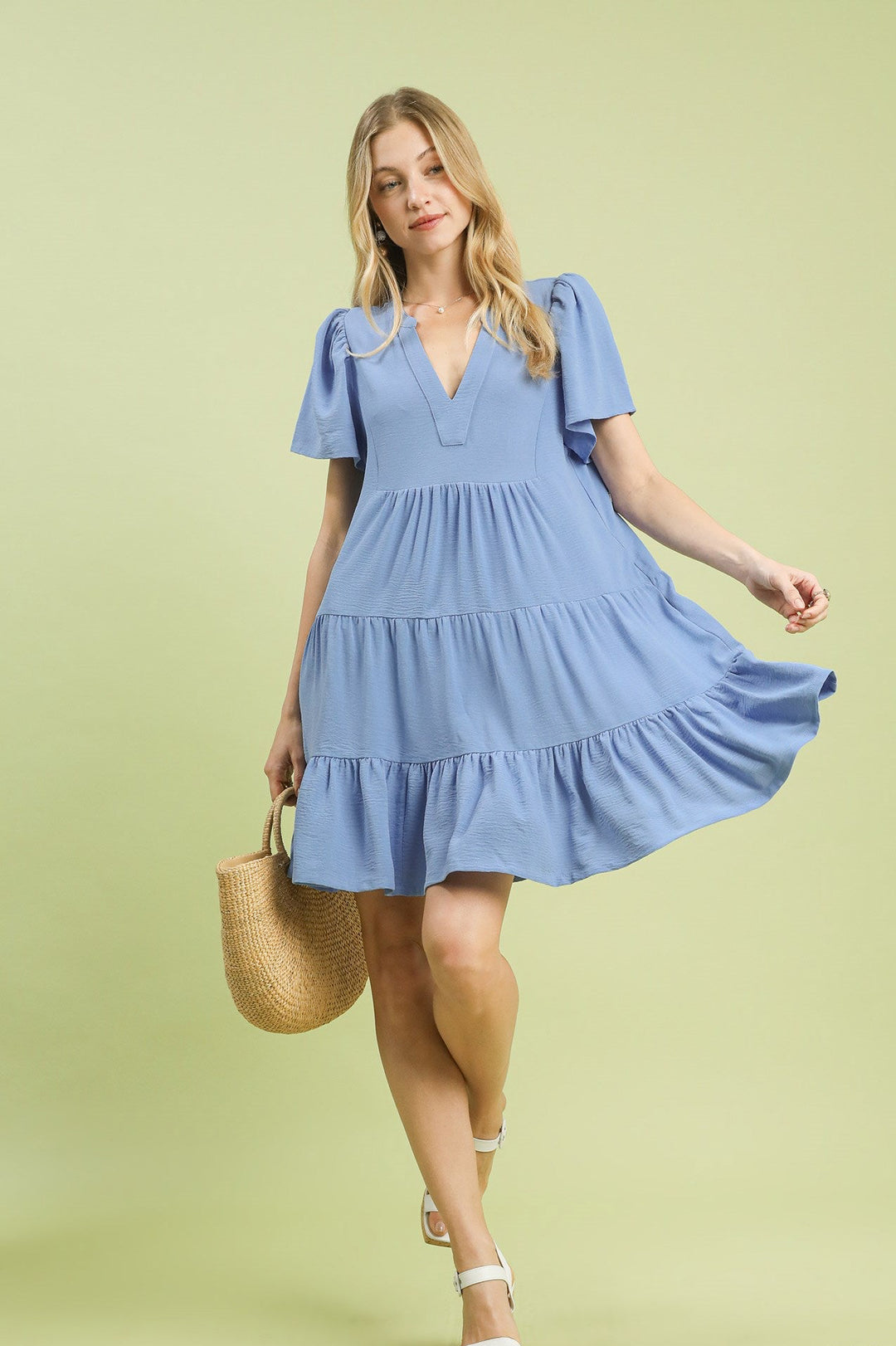 Tiered V-Neck Babydoll Dress