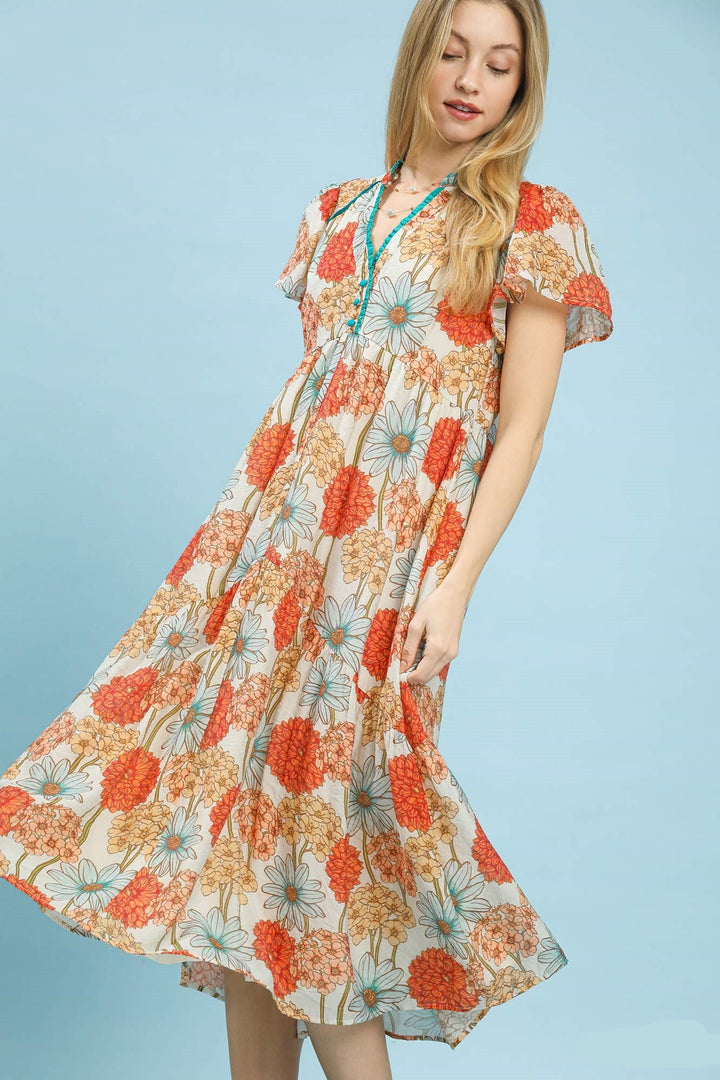 Floral Button-Front Midi Dress