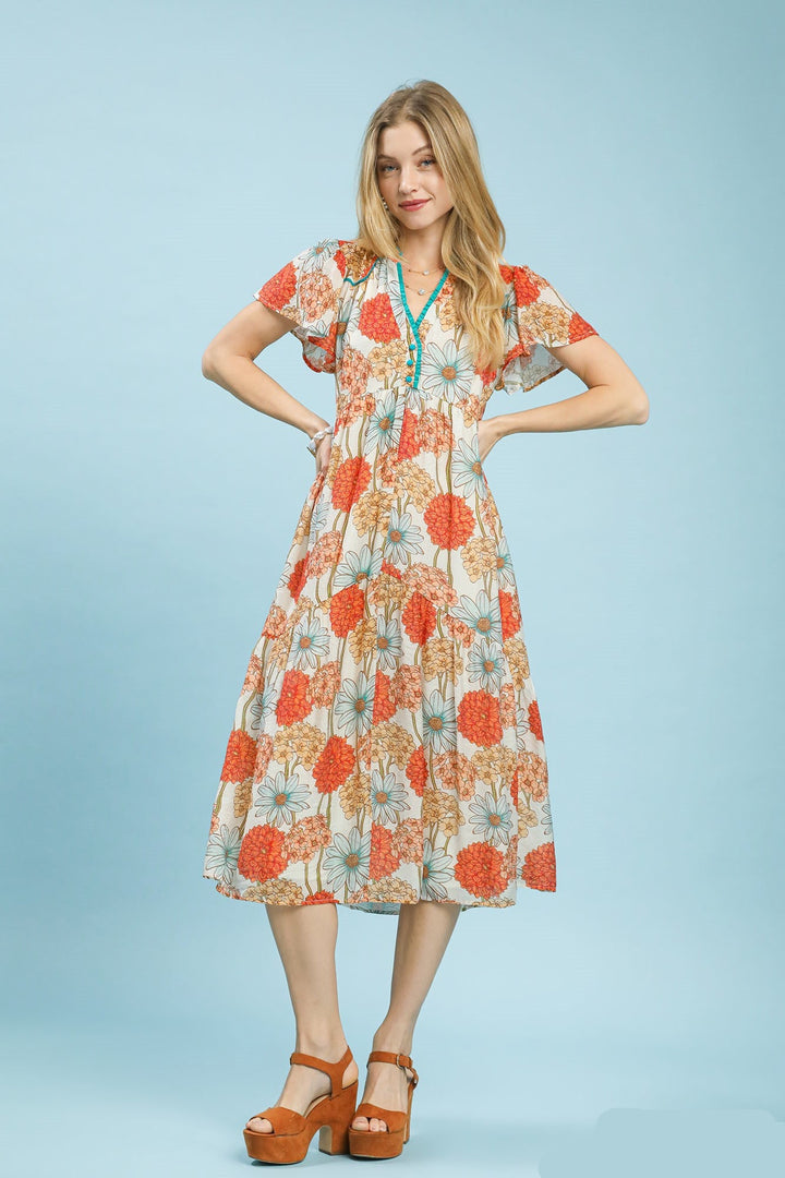 Floral Button-Front Midi Dress