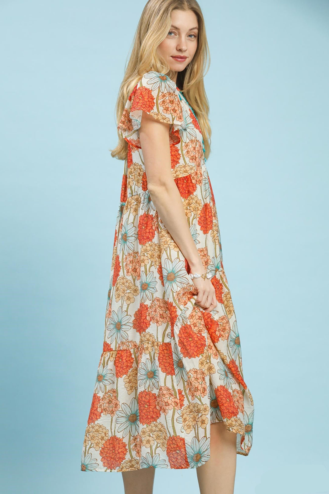 Floral Button-Front Midi Dress