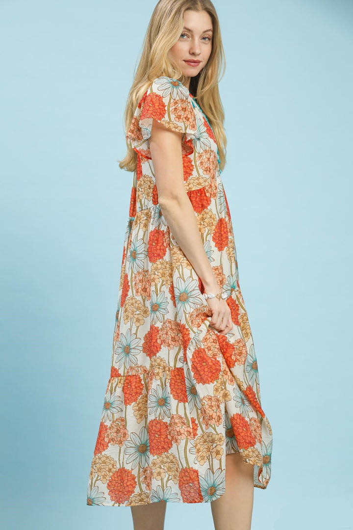 Floral Button-Front Midi Dress