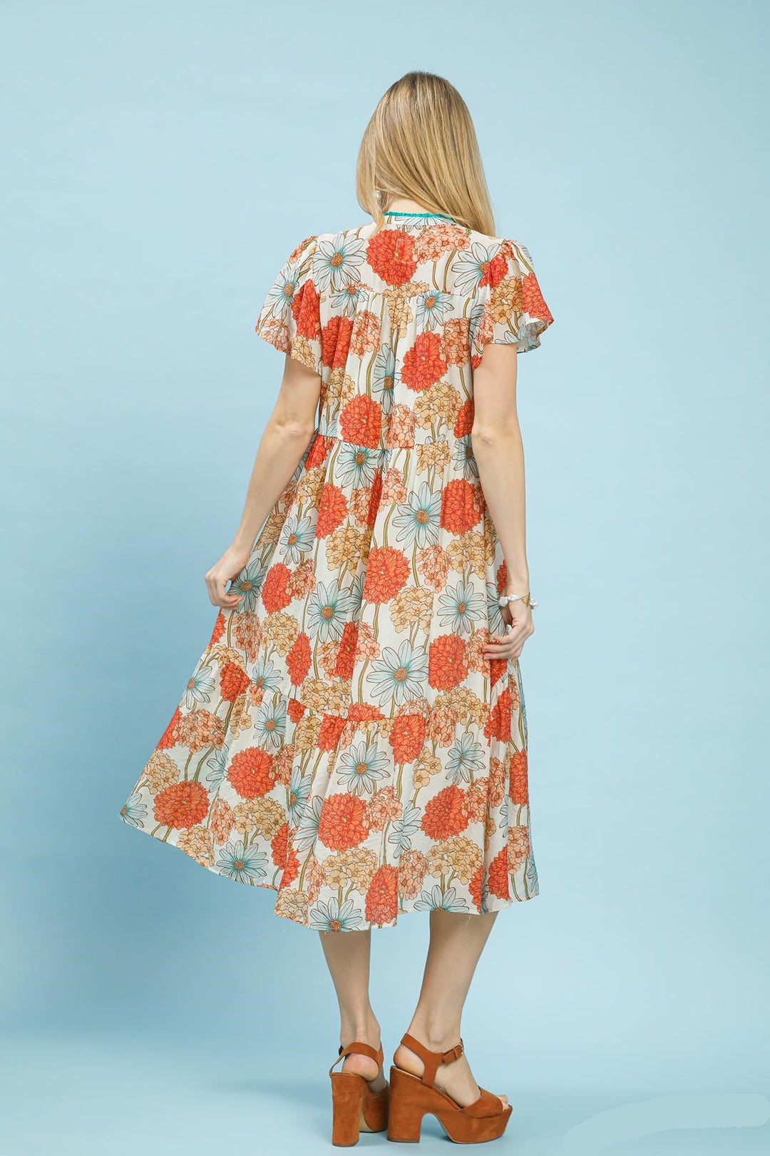Floral Button-Front Midi Dress