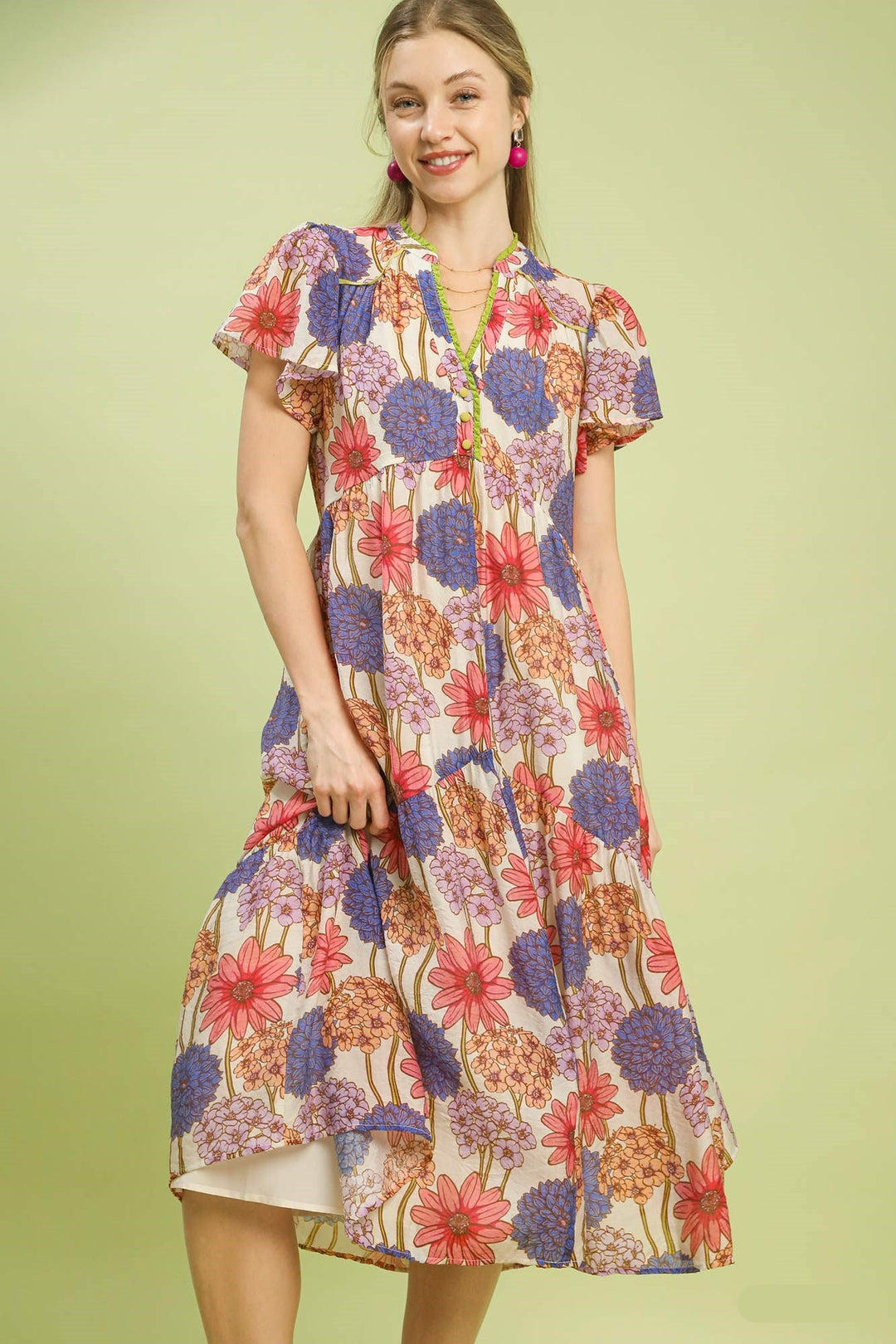 Floral Button-Front Midi Dress
