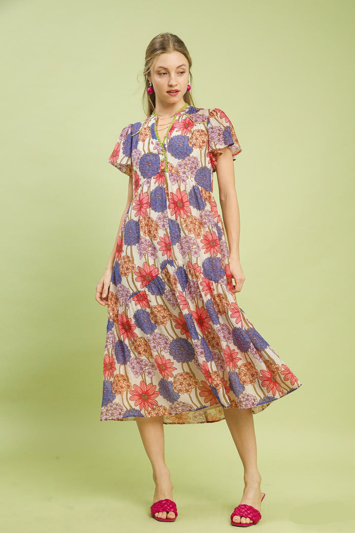 Floral Button-Front Midi Dress