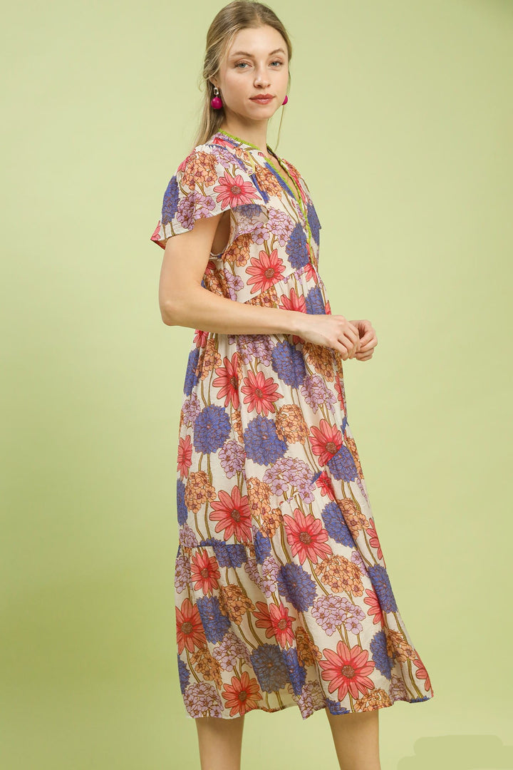 Floral Button-Front Midi Dress