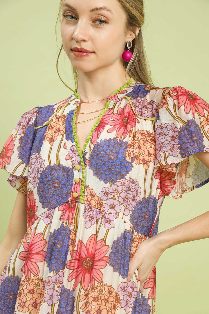 Floral Button-Front Midi Dress