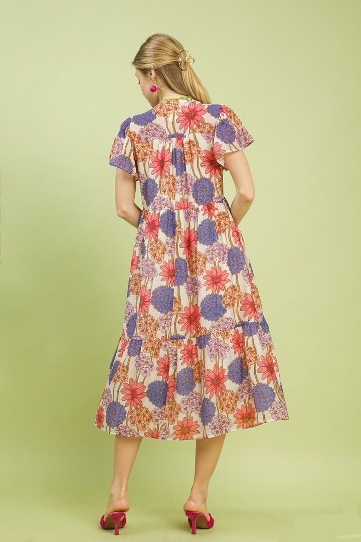 Floral Button-Front Midi Dress