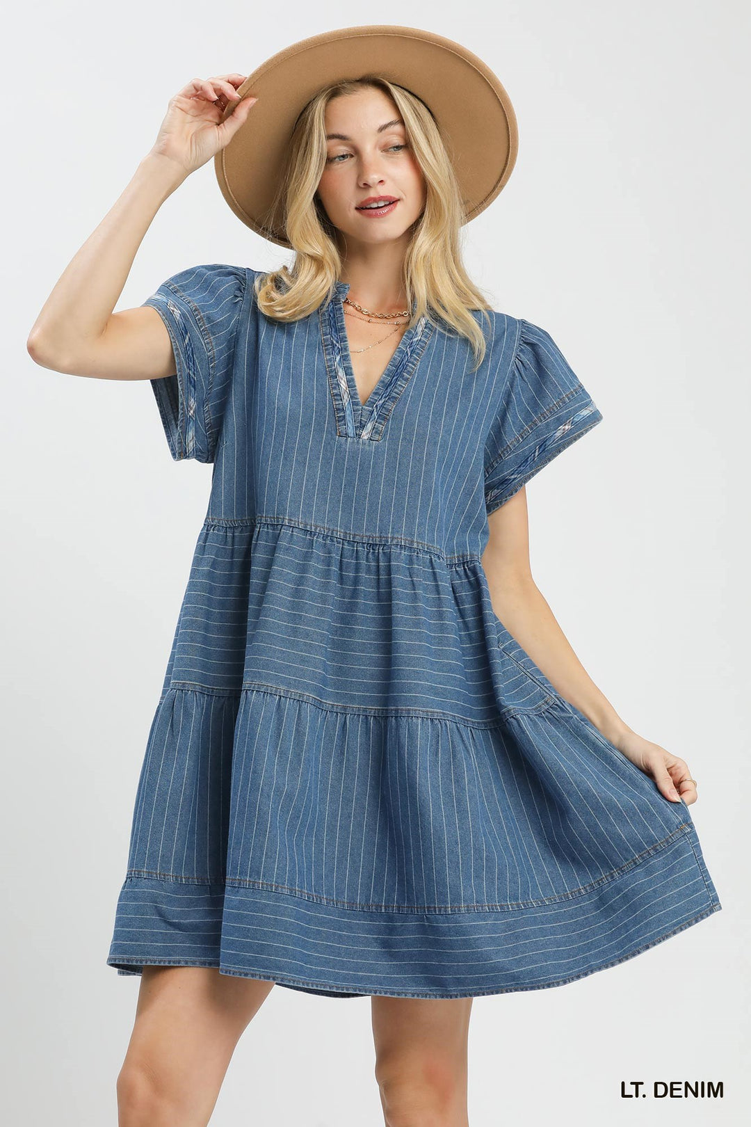 Striped Chambray Babydoll Dress
