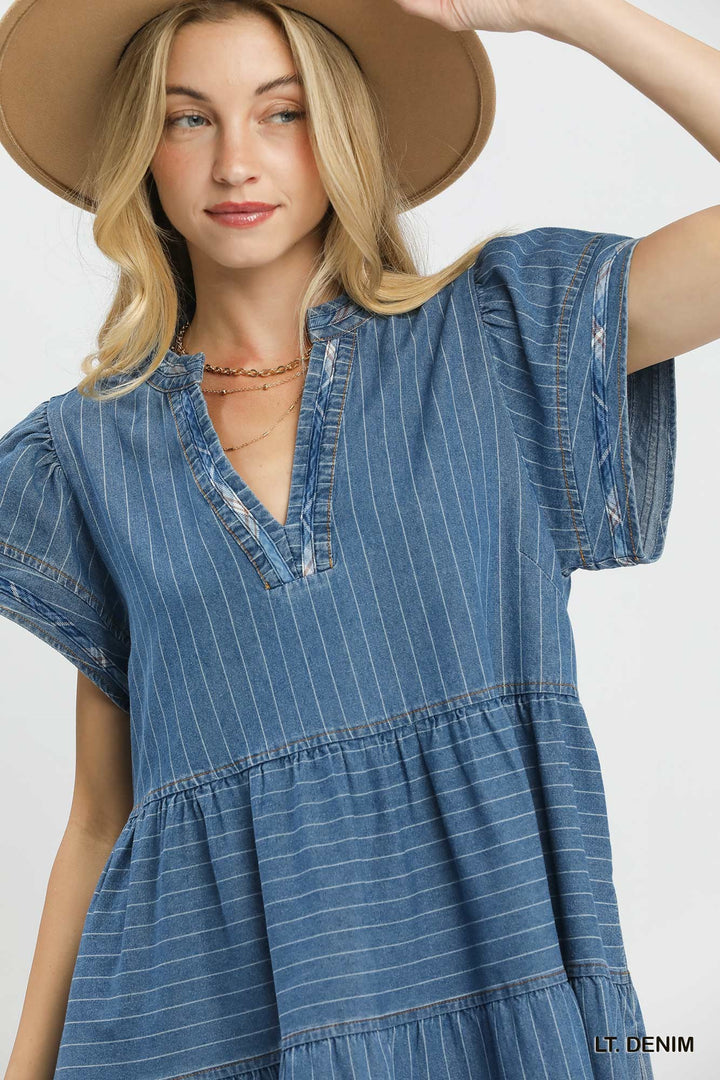 Striped Chambray Babydoll Dress