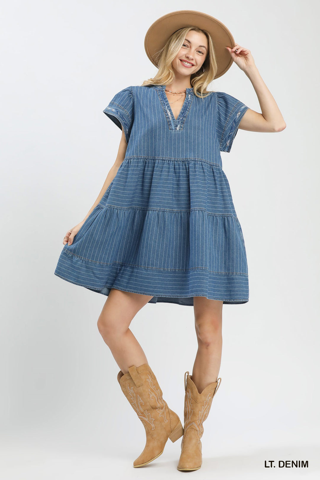 Striped Chambray Babydoll Dress