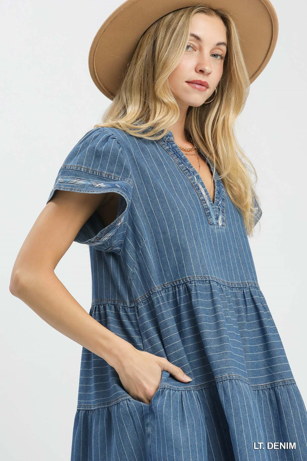 Striped Chambray Babydoll Dress