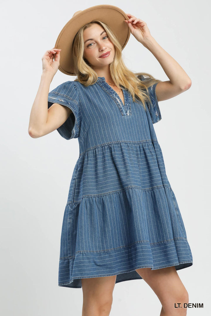 Striped Chambray Babydoll Dress