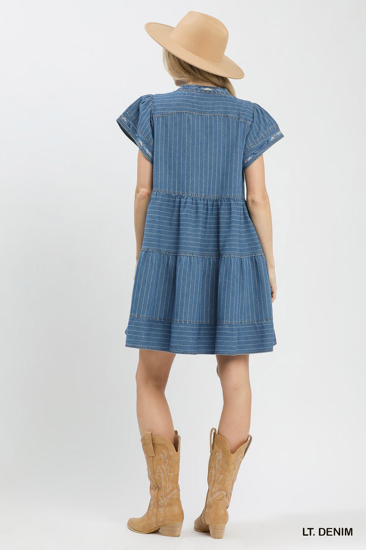 Striped Chambray Babydoll Dress