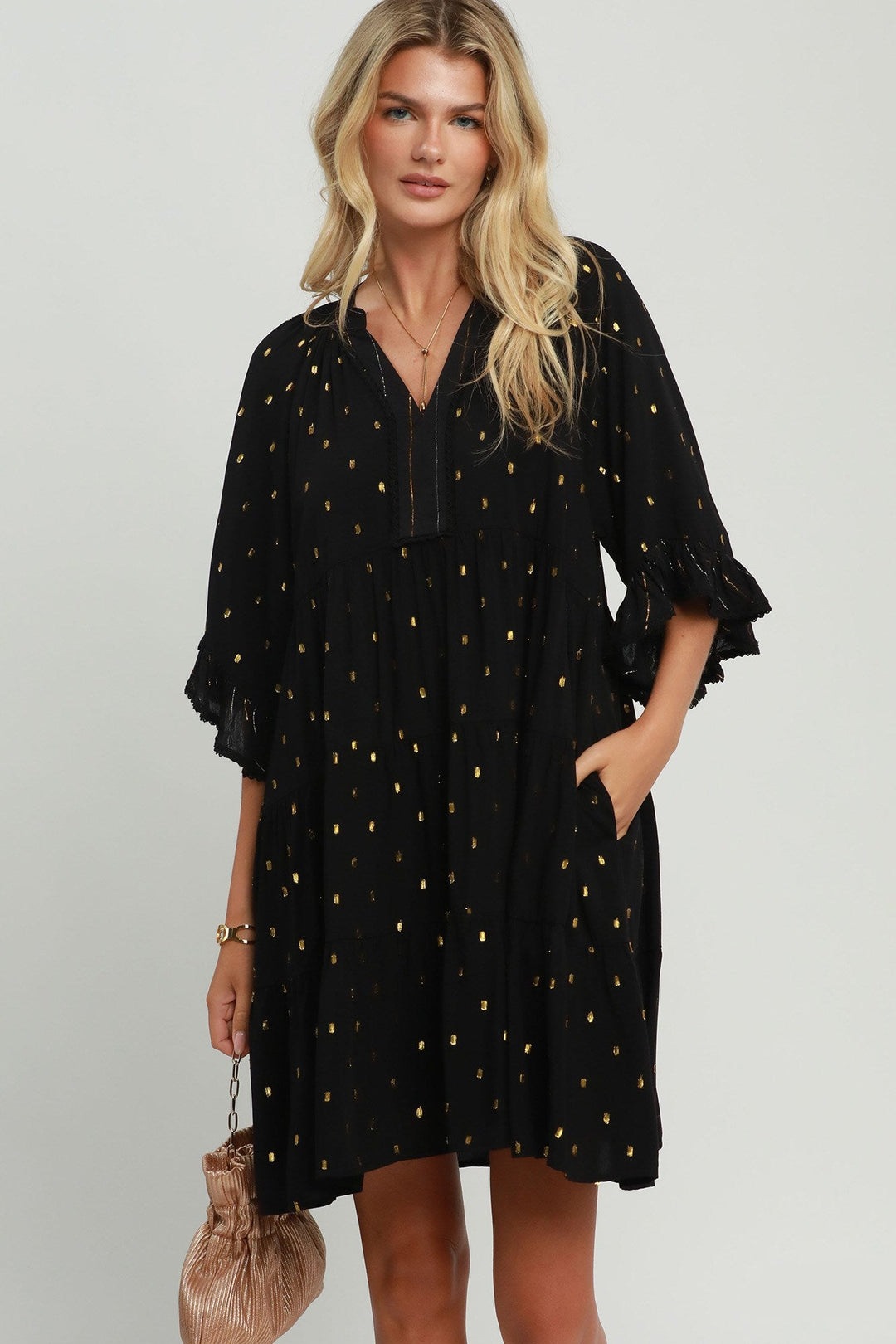 Metallic Dot Tiered Dress