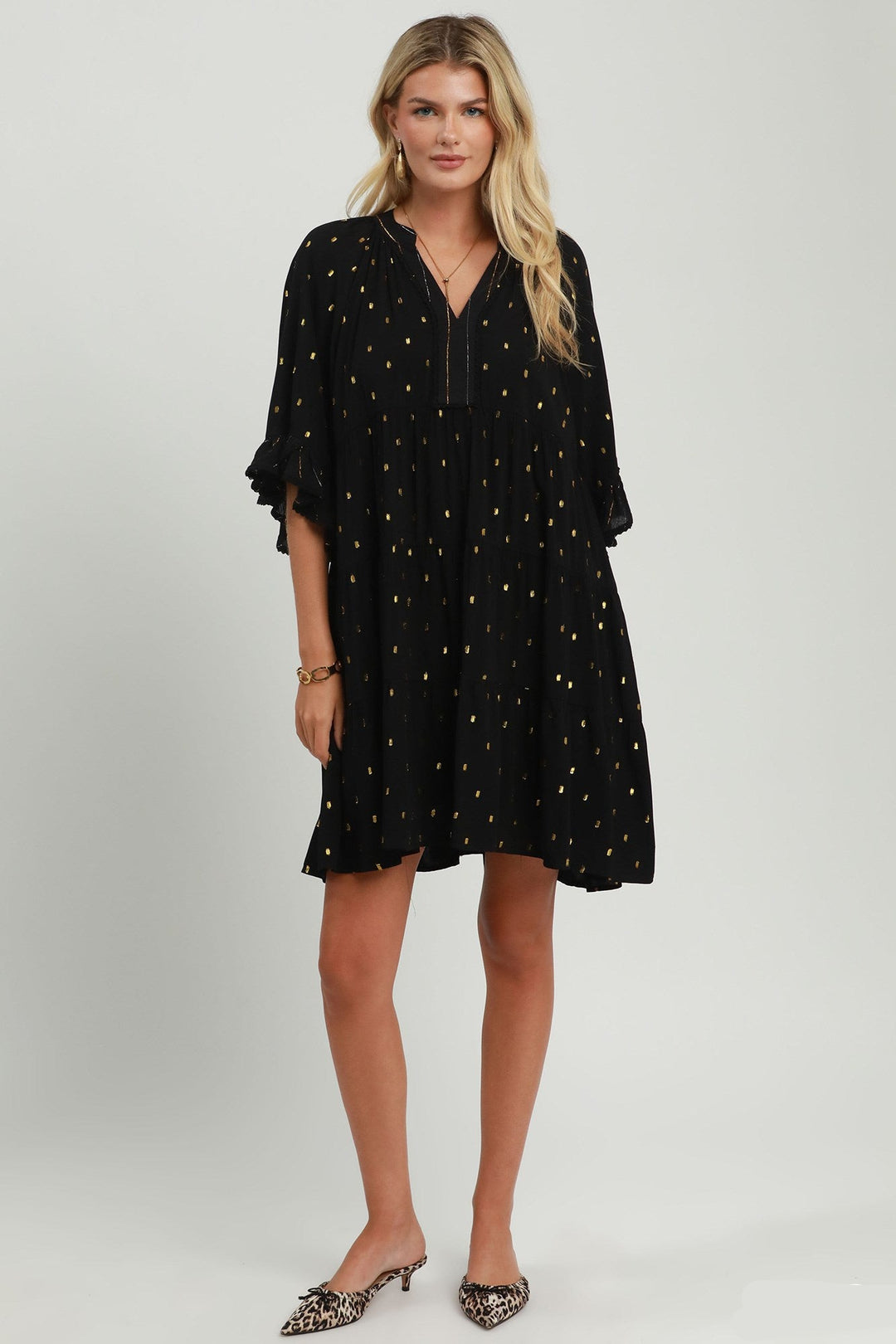 Metallic Dot Tiered Dress