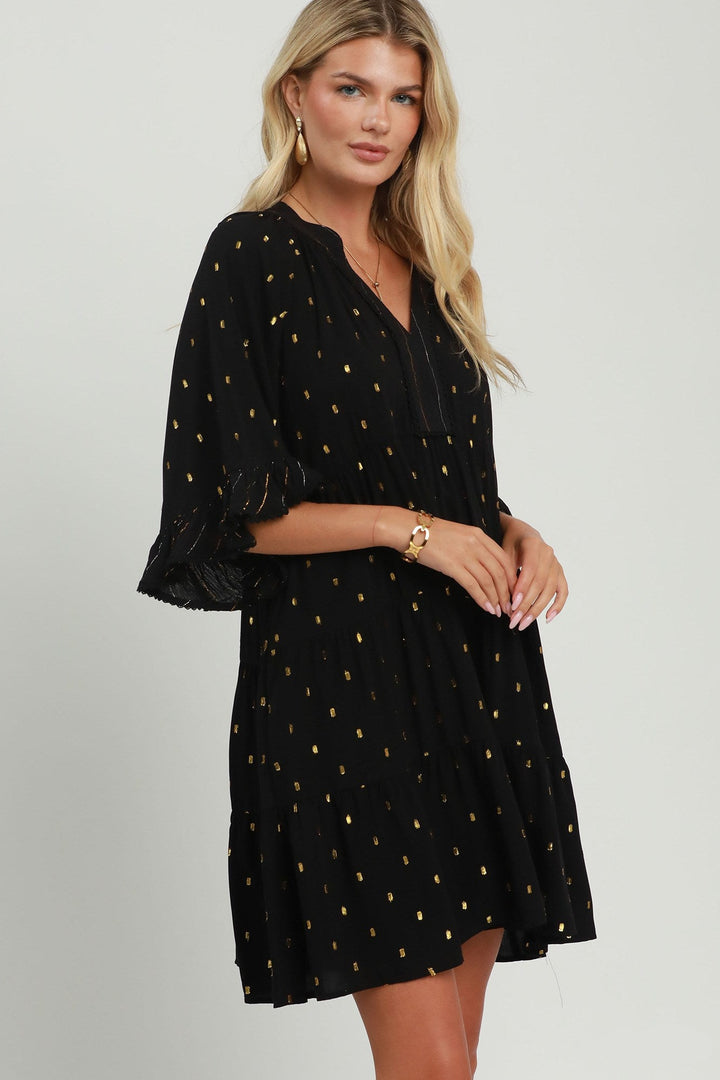 Metallic Dot Tiered Dress