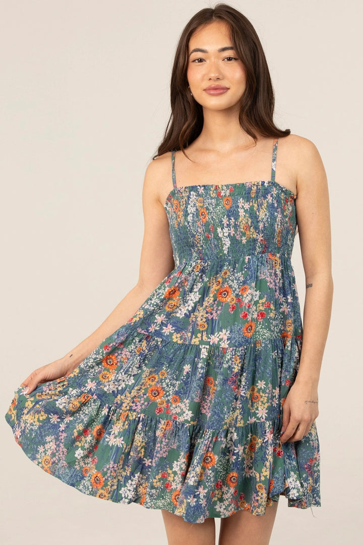 Dusty Teal + Floral Sundress