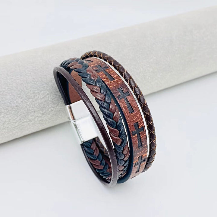 'Cross' Vegan Leather Bracelet  - Large