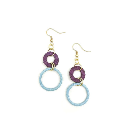 Sachi Raffia Earrings - Purple Small + Large Rings