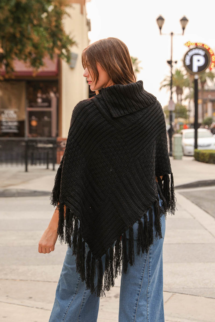 Cable Knit Turtleneck Poncho