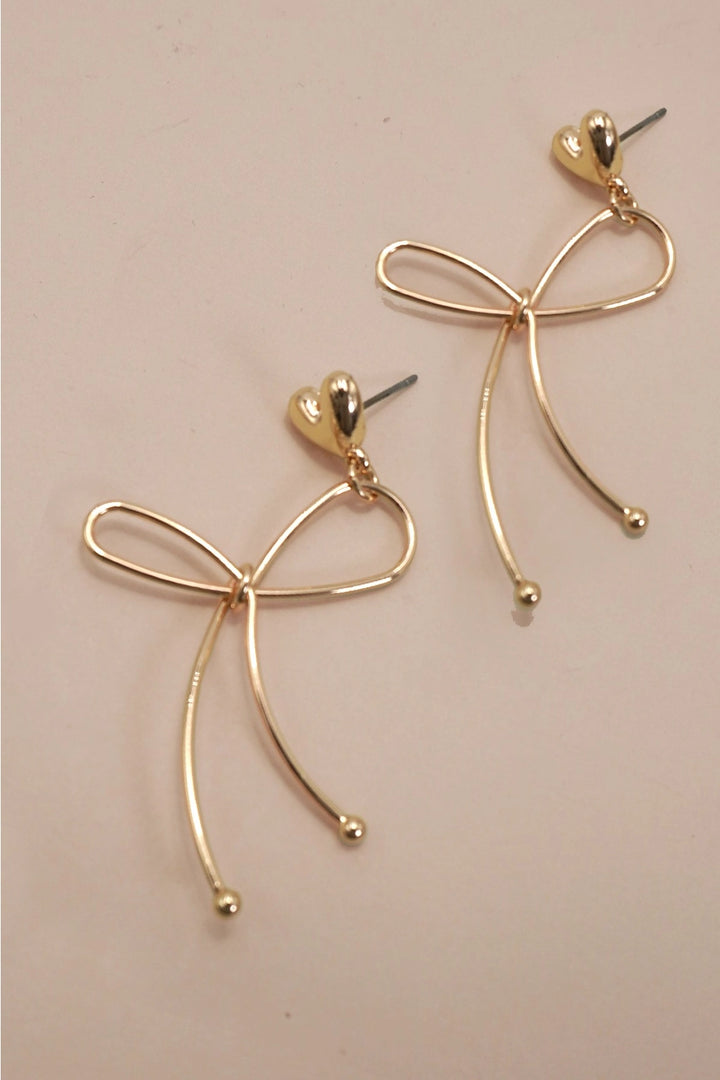 Long Wire Heart Bow Studs